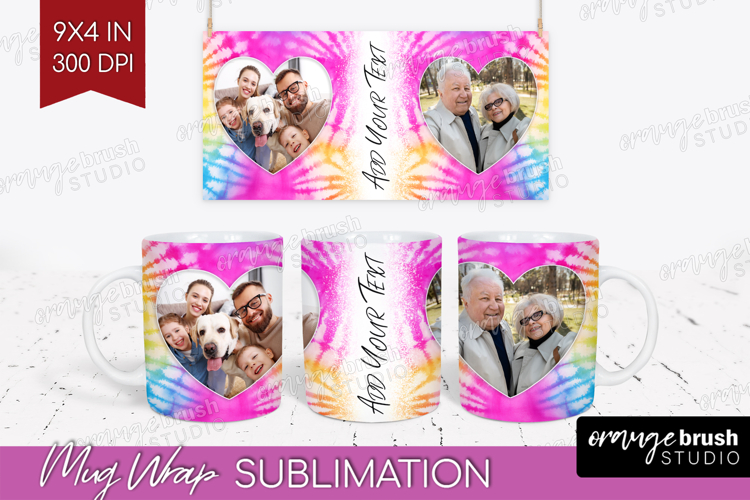 Tie Dye Photo Mug Wrap PNG - Rainbow Picture Frame Mug
