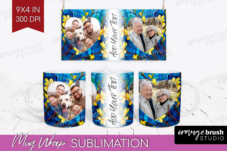 Stained Glass Photo Mug Wrap PNG - Flowers Picture Frame Mug