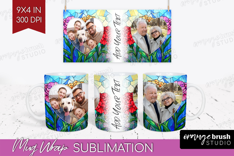 Stained Glass Photo Mug Wrap PNG - Flowers Picture Frame Mug
