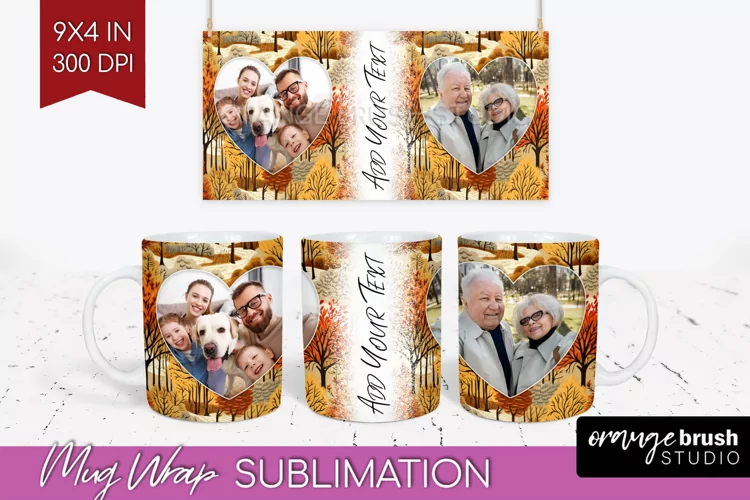 Fall Photo Frame Mug Wrap - Autumn Mug Sublimation