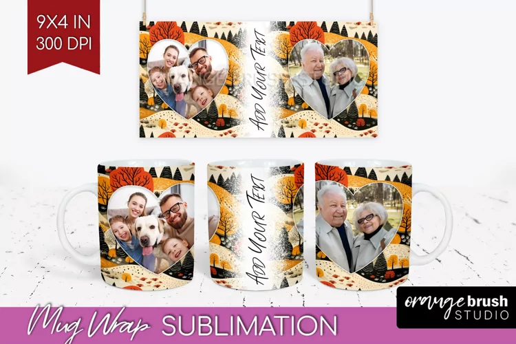 Fall Photo Frame Mug Wrap - Autumn Mug Sublimation