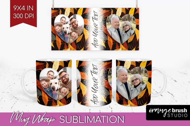 Fall Photo Frame Mug Wrap - Autumn Mug Sublimation