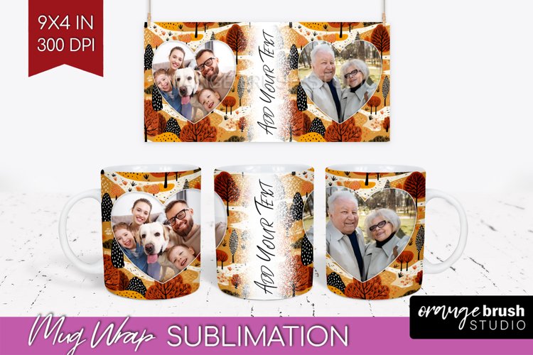 Fall Photo Frame Mug Wrap - Autumn Mug Sublimation example image 1