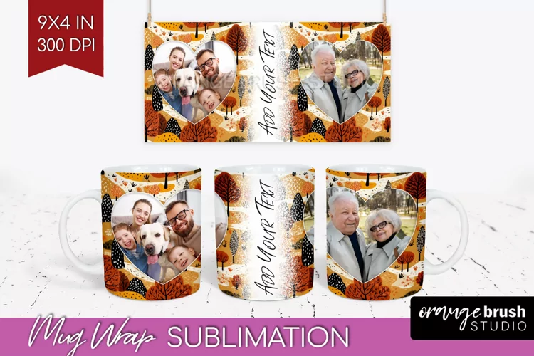 Fall Photo Frame Mug Wrap - Autumn Mug Sublimation