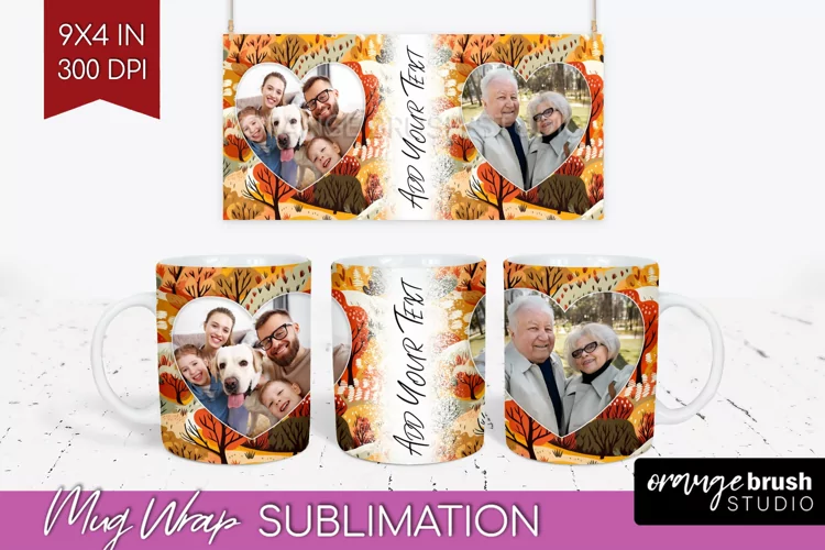Fall Photo Frame Mug Wrap - Autumn Mug Sublimation