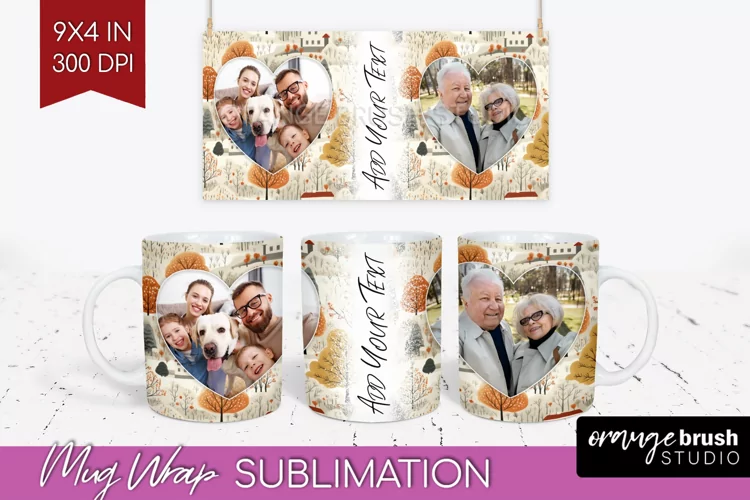Fall Photo Frame Mug Wrap - Autumn Mug Sublimation