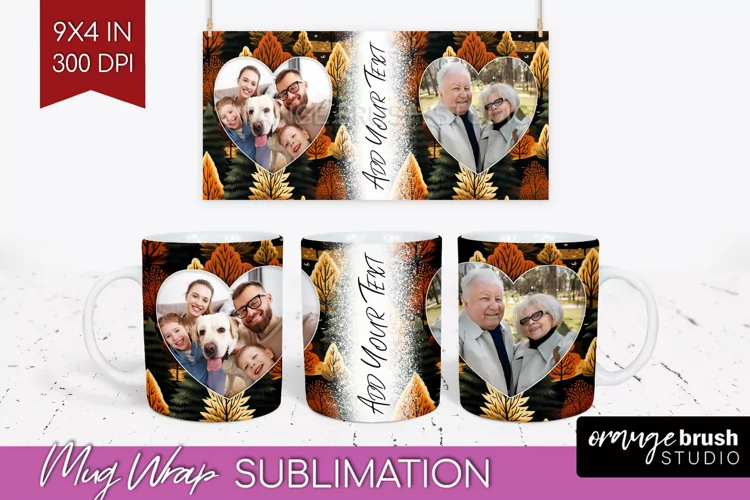Fall Photo Frame Mug Wrap - Autumn Mug Sublimation