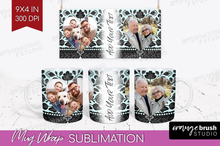 Folk Flowers Photo Mug Wrap PNG - Floral Picture Frame Mug