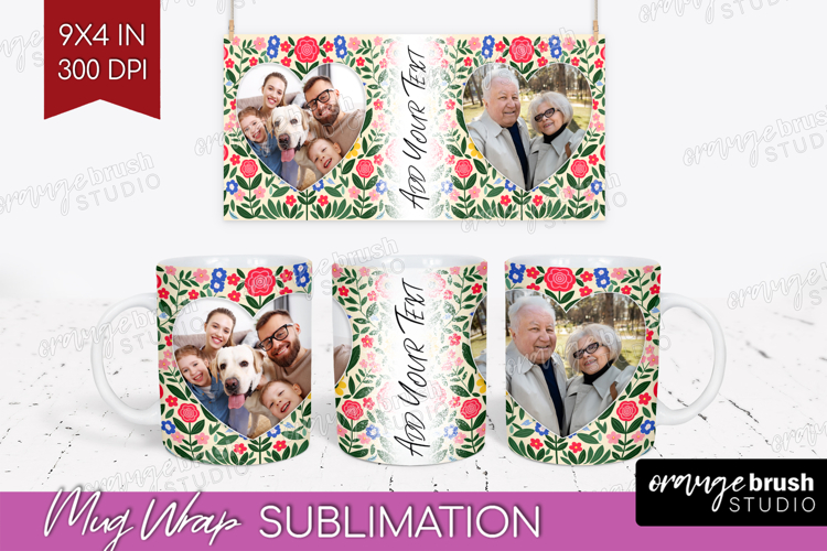 Folk Flowers Photo Mug Wrap PNG - Floral Picture Frame Mug