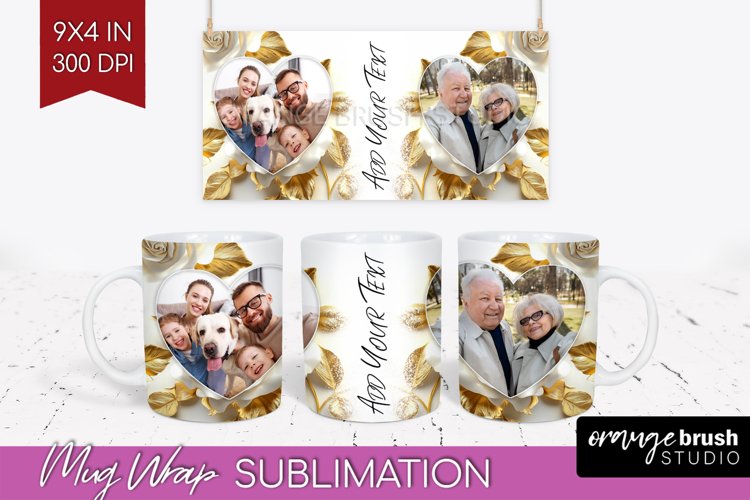 Rose Photo Mug Wrap PNG - Floral Picture Frame Mug