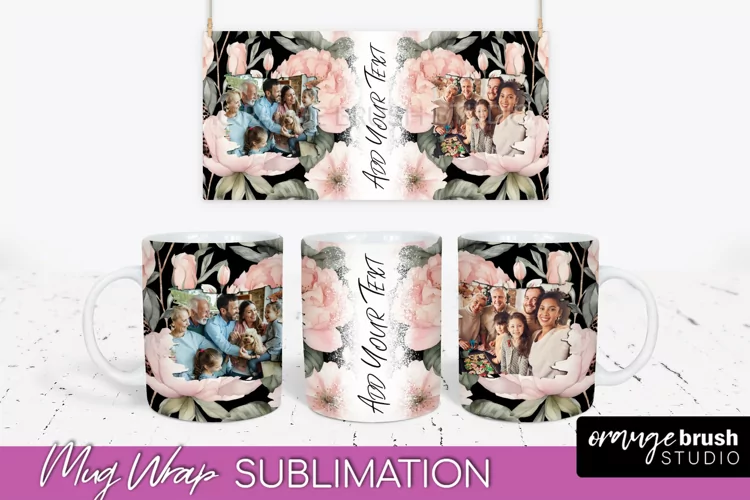 Add Your Photo Mug Wrap -Floral Mug Sublimation Design