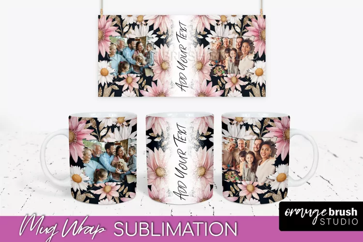 Add Your Photo Mug Wrap -Floral Mug Sublimation Design