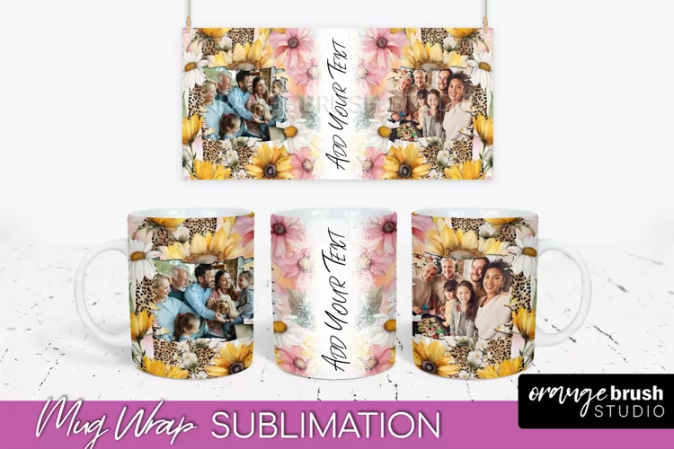 Add Your Photo Mug Wrap -Floral Mug Sublimation Design