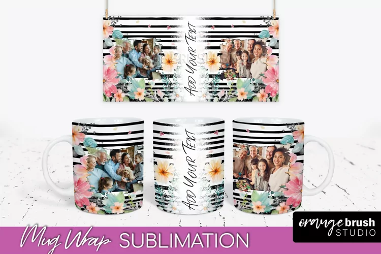 Add Your Photo Mug Wrap -Floral Mug Sublimation Design