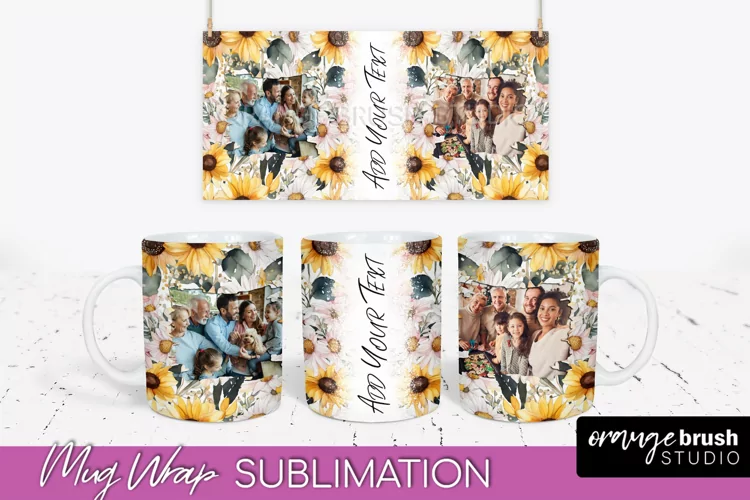 Add Your Photo Mug Wrap -Floral Mug Sublimation Design
