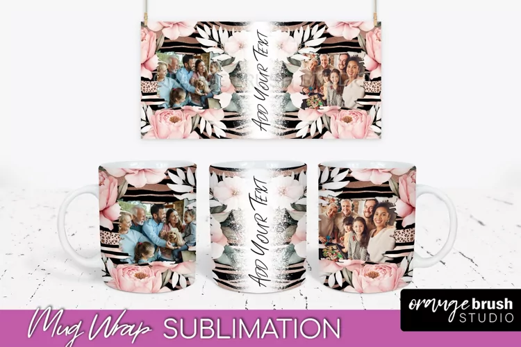 Add Your Photo Mug Wrap -Floral Mug Sublimation Design