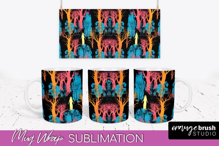 Neon Halloween Mug Wrap - Spooky Mug Sublimation Designs
