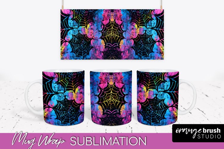 Neon Halloween Mug Wrap - Spooky Mug Sublimation Designs example image 1