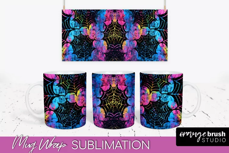 Neon Halloween Mug Wrap - Spooky Mug Sublimation Designs