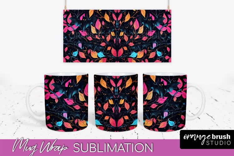 Neon Halloween Mug Wrap - Spooky Mug Sublimation Designs example image 1
