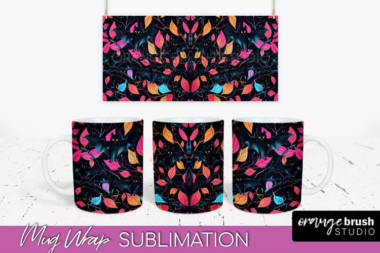 Neon Halloween Mug Wrap - Spooky Mug Sublimation Designs