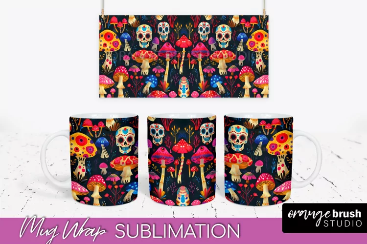 Neon Halloween Mug Wrap - Spooky Mug Sublimation Designs