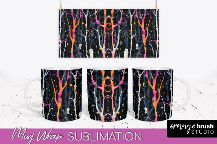 Neon Halloween Mug Wrap - Spooky Mug Sublimation Designs example image 1