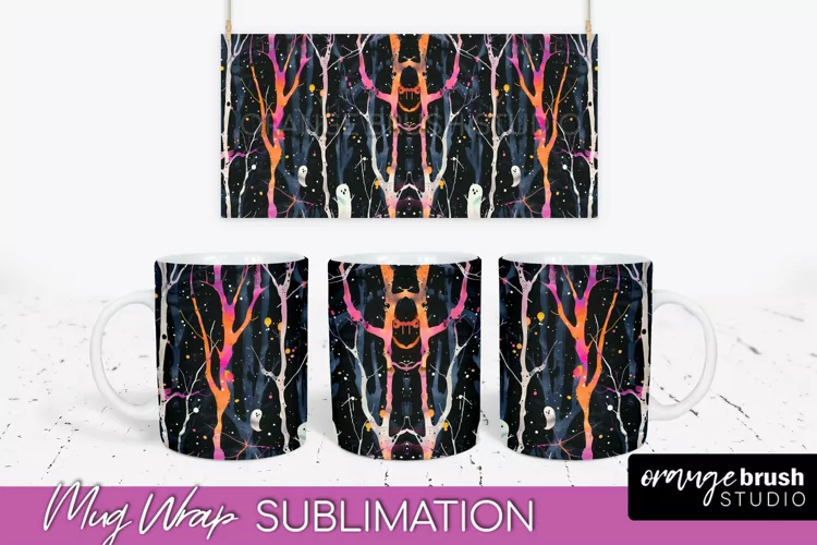 Neon Halloween Mug Wrap - Spooky Mug Sublimation Designs