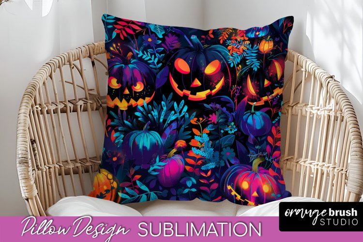 Neon Halloween Pillow Sublimation - Spooky Pillow Cover