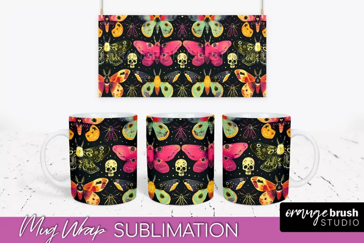 Neon Halloween Mug Wrap - Spooky Mug Sublimation Designs
