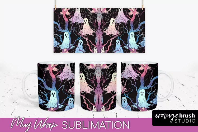 Neon Halloween Mug Wrap - Spooky Mug Sublimation Designs