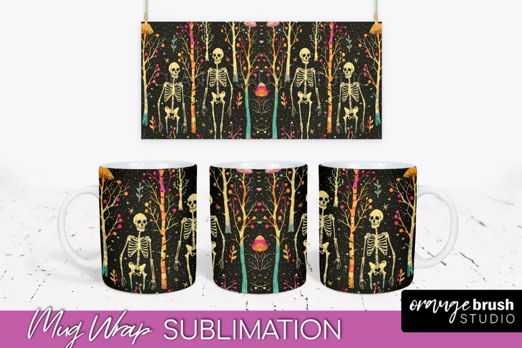 Neon Halloween Mug Wrap - Spooky Mug Sublimation Designs