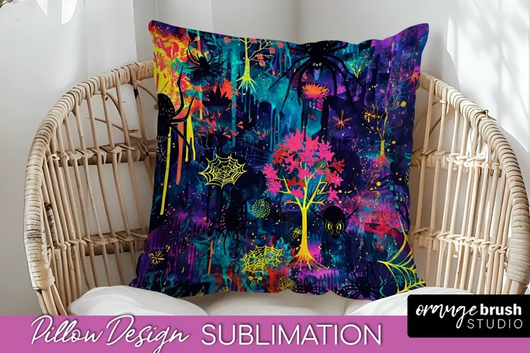 Neon Halloween Pillow Sublimation - Spooky Pillow Cover