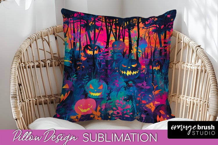 Neon Halloween Pillow Sublimation - Spooky Pillow Cover example image 1