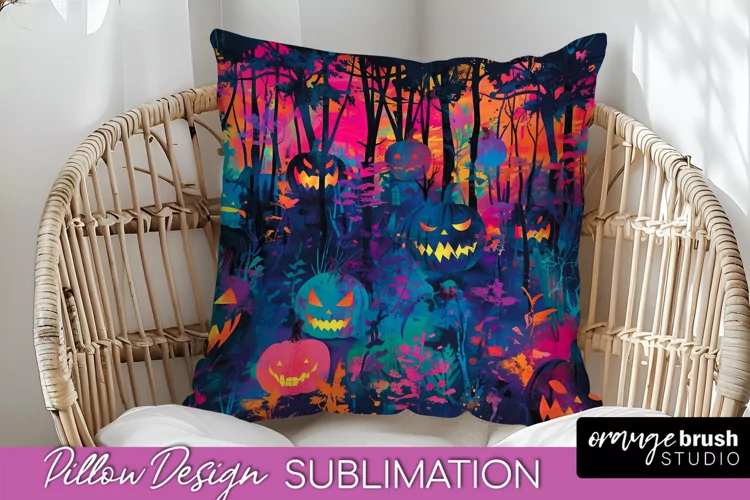 Neon Halloween Pillow Sublimation - Spooky Pillow Cover