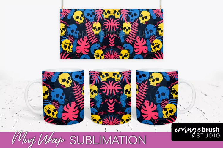 Neon Halloween Mug Wrap - Spooky Mug Sublimation Designs