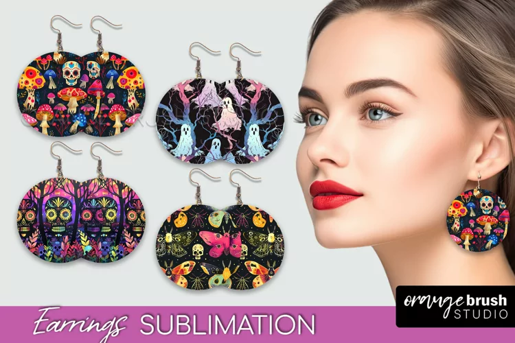 Neon Halloween Earrings - Spooky Round Earring Sublimation