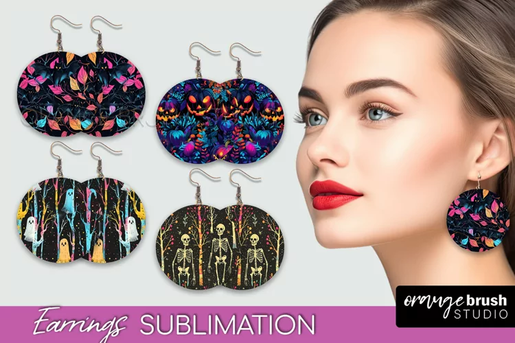 Neon Halloween Earrings - Spooky Round Earring Sublimation