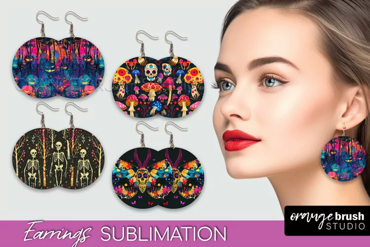 Neon Halloween Earrings - Spooky Round Earring Sublimation
