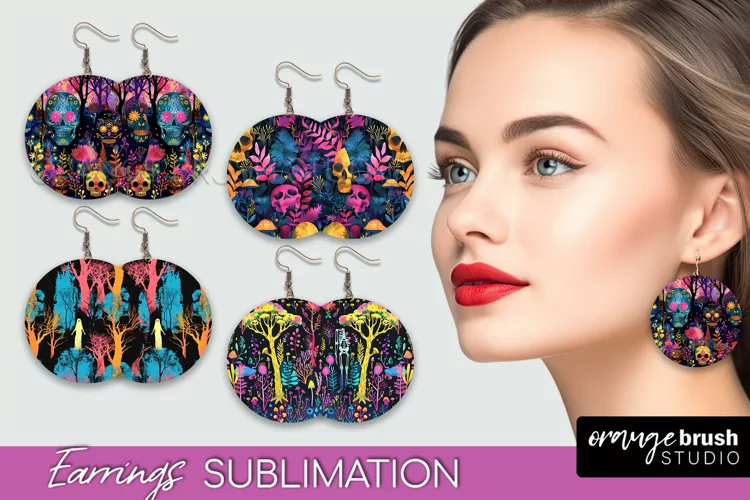 Neon Halloween Earrings - Spooky Round Earring Sublimation