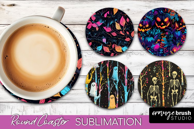 Neon Halloween Coasters - Spooky Round Coaster Sublimation