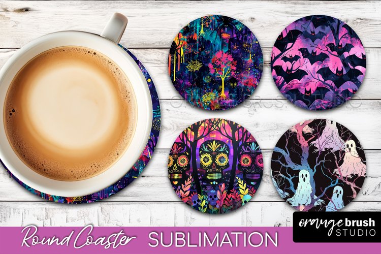 Neon Halloween Coasters - Spooky Round Coaster Sublimation