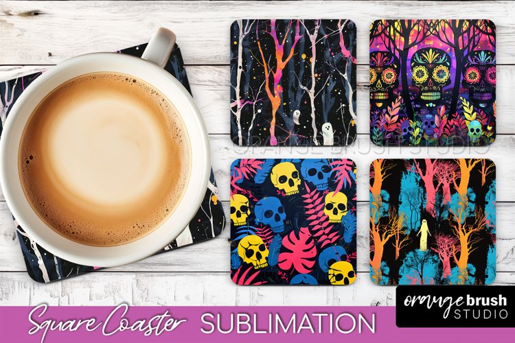 Neon Halloween Coasters - Spooky Square Coaster Sublimation