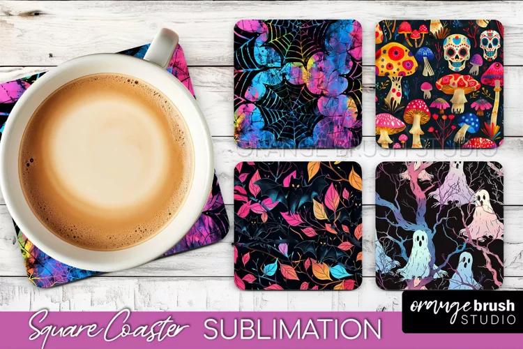 Neon Halloween Coasters - Spooky Square Coaster Sublimation