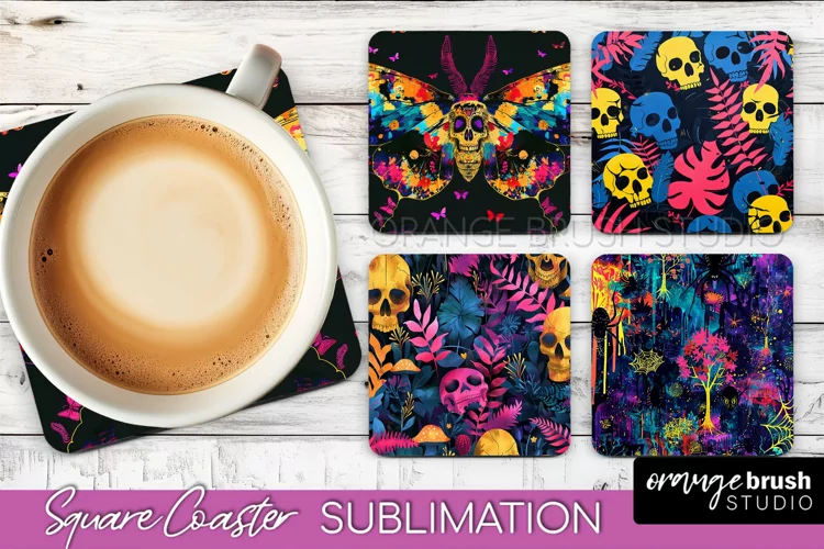 Neon Halloween Coasters - Spooky Square Coaster Sublimation
