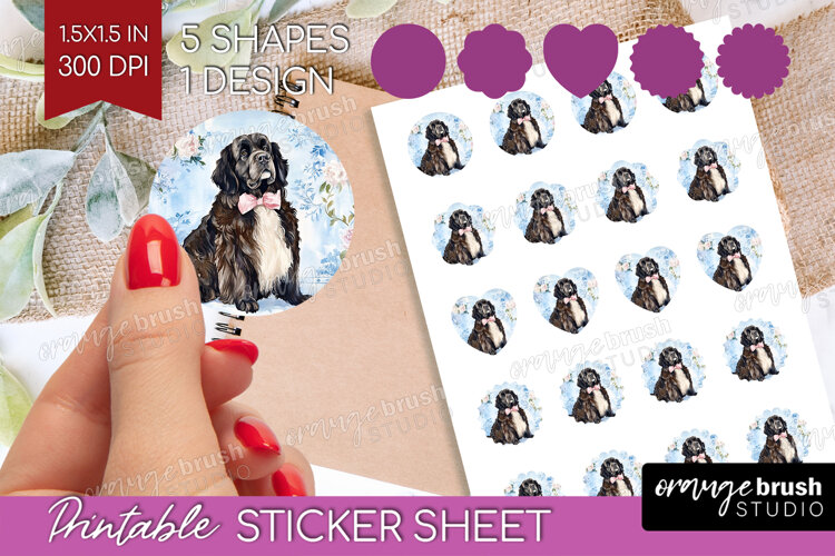 Newfoundland Dog Round Sticker Floral Dog Printable Sticker example image 1