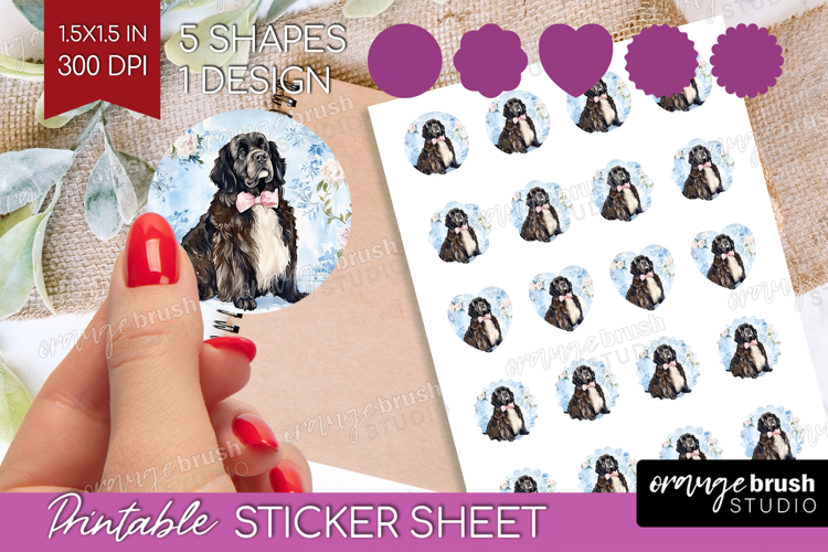 Newfoundland Dog Round Sticker Floral Dog Printable Sticker