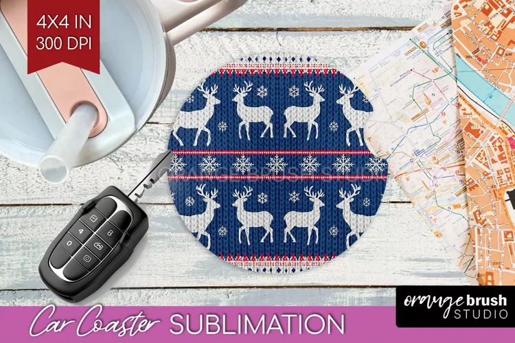 Nordic Christmas Car Coaster - Winter Coaster Sublimatoin