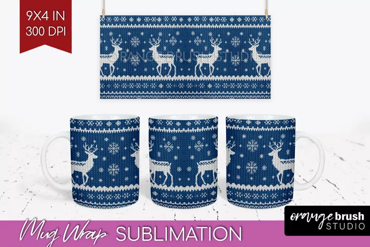 Nordic Christmas Mug Wrap - Winter 15 oz Mug Sublimation