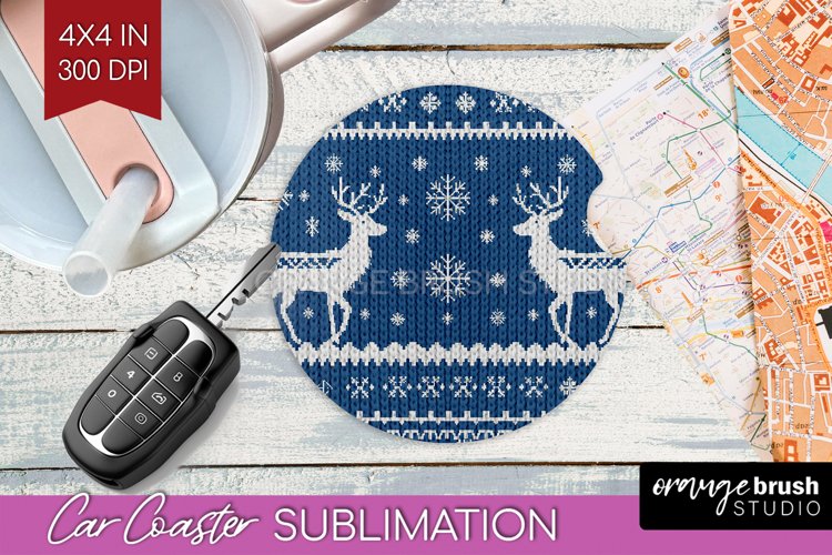 Nordic Christmas Car Coaster - Winter Coaster Sublimatoin example image 1